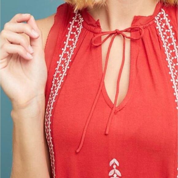 Anthropologie Akemi + Kin Chelsey‎ Embroidered Tank Top Red White Size XS Boho - Picture 3 of 11